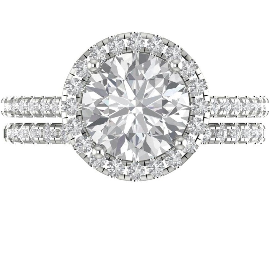 Clara Pucci 2.56 Carat Round Cut Clear Vvs1 Ideal Zircon 14k White Gold Ring Set